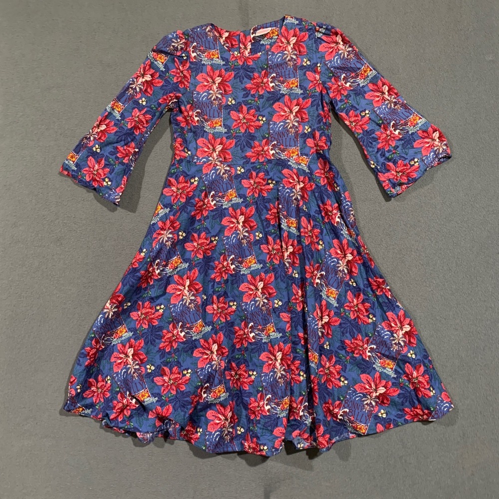 Bonny Billy Girls Blue Red Floral Tropical Christmas Holiday Dress Size 11 12